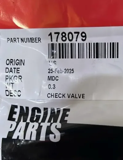 178079,AR73371,212255,3048327, CHECK VALVE for Cummins
