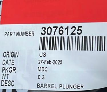 3076125, 3053481, BARREL PLUNGER , 3053420